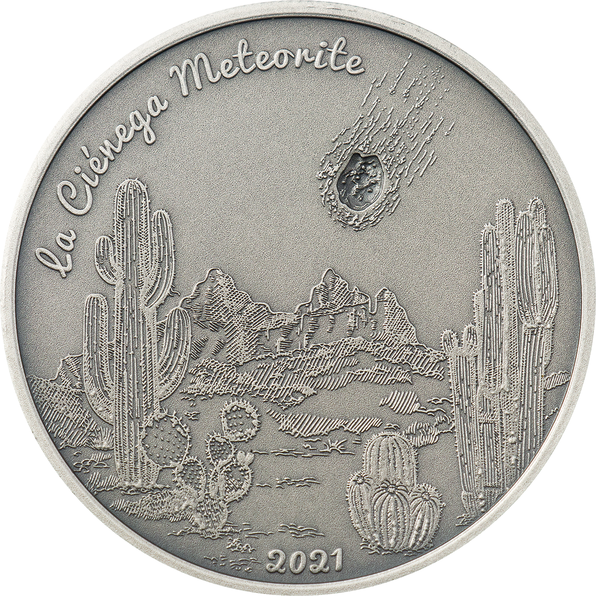 Islas Cook, 5 dólares 2021. Meteorito La Ciénega. 1 Oz. Plata