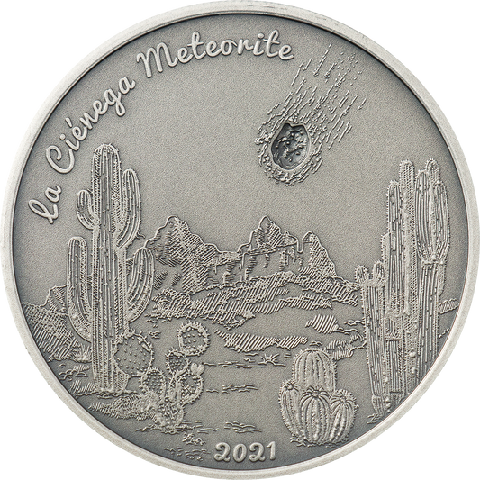 Islas Cook, 5 dólares 2021. Meteorito La Ciénega. 1 Oz. Plata