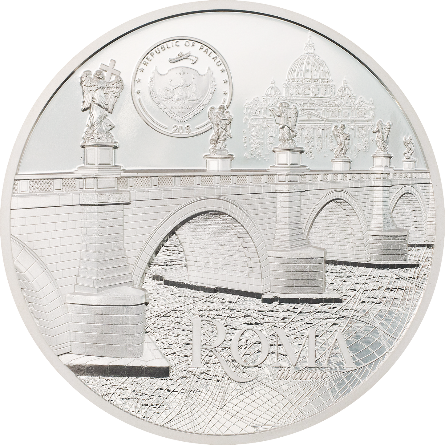 Palau, 20 dollars 2022. Tiffany Art Metropolis - Roma 3 Oz Silver Coin