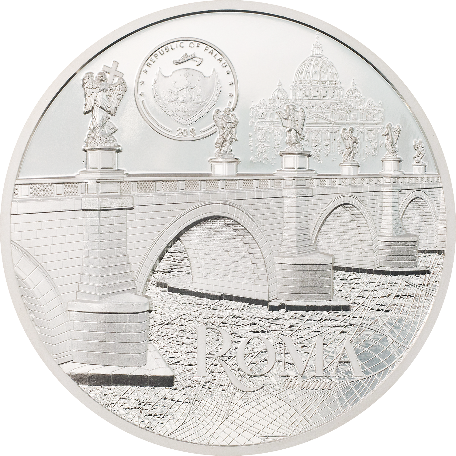 Palau, 20 dollars 2022. Tiffany Art Metropolis - Roma 3 Oz Silver Coin