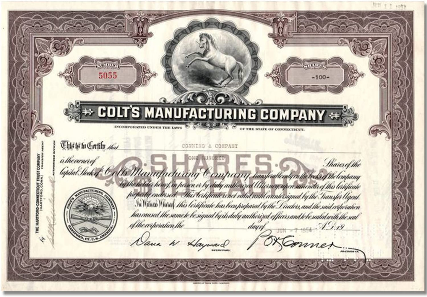 Old Stock. Colt´s Manufacturing Company Shares