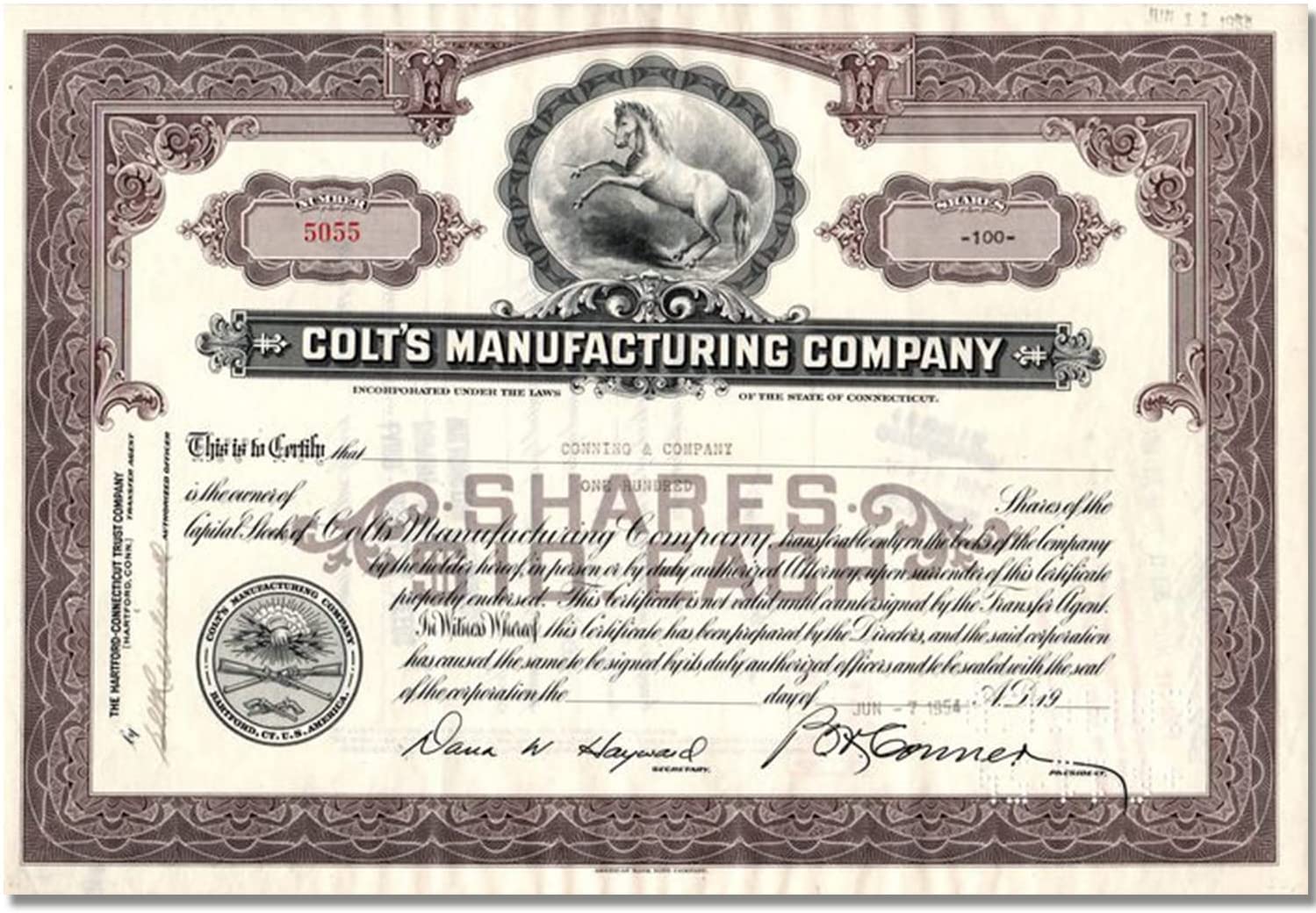 Alte Aktien. Aktien der Colt´s Manufacturing Company