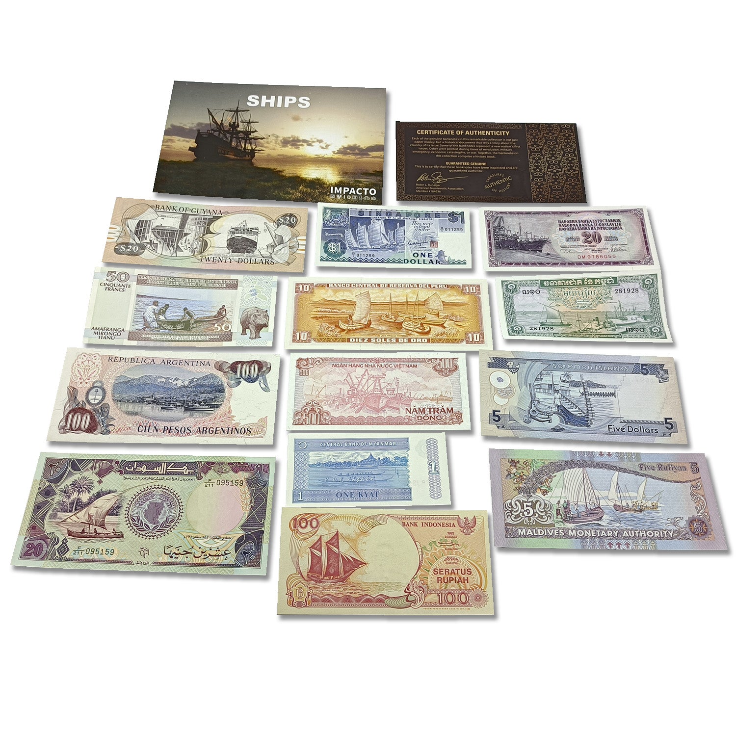 Weltweites Papiergeld - 13 Banknoten der Schiffssammlung