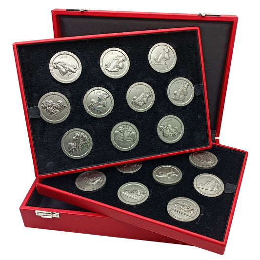 Colección de monedas Ferrari - 20 medallas oficiales de colección de Ferrari F1, campeonatos del mundo - Fabricadas en titanio - Monedas de F1 - Monedas coleccionables para coleccionistas - Monedas Ferrari 1952-2008 