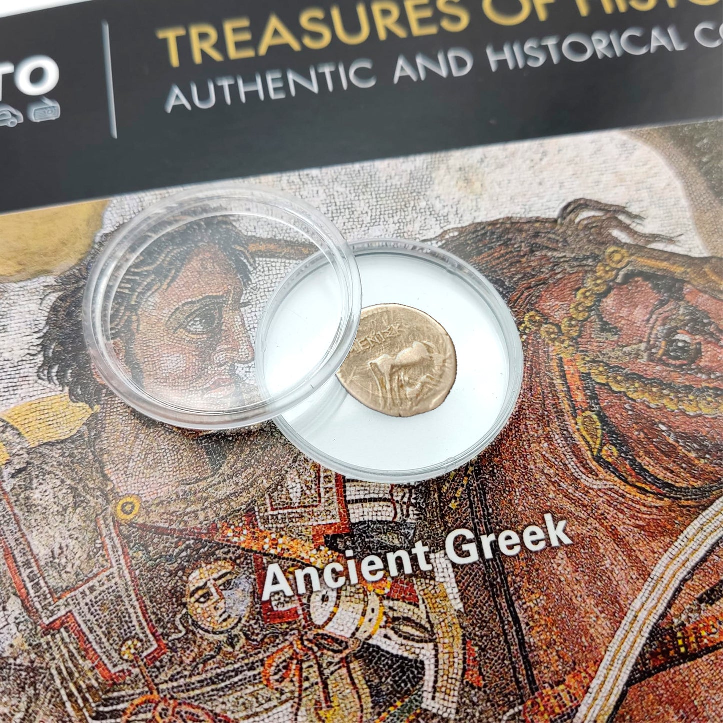 Moneda griega (225 a. C.) - La vaca con ternero de la antigua Grecia, certificado de autenticidad incluido. 