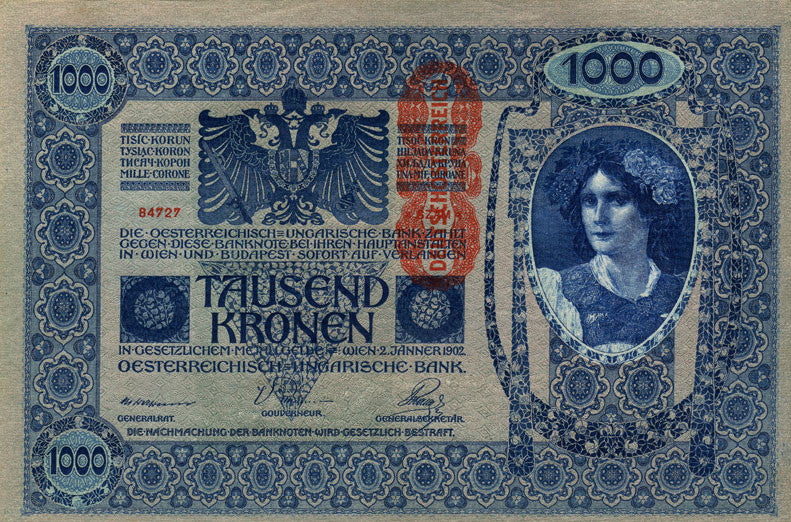 Moneda mundial auténtica - Billete en 10 idiomas emitido por el Imperio austrohúngaro en 1902 