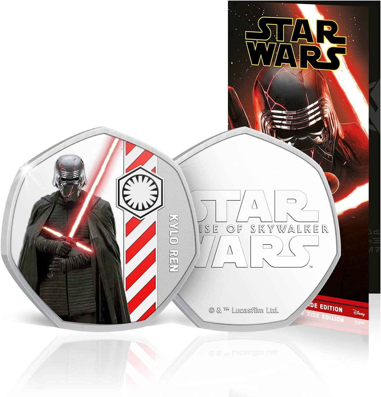 Star Wars El ascenso de Skywalker - Lado Oscuro de la Fuerza - 8 Monedas / Medallas Heptagonales 50p, con baño en Plata .999