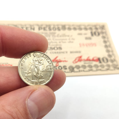 Moneda mundial de la Segunda Guerra Mundial: 1 billete + 1 moneda de plata utilizadas durante la Segunda Guerra Mundial (Filipinas 1943-45). MacArthur devolvió lo prometido, ¡con bolsas de plata!, certificado de autenticidad incluido. 