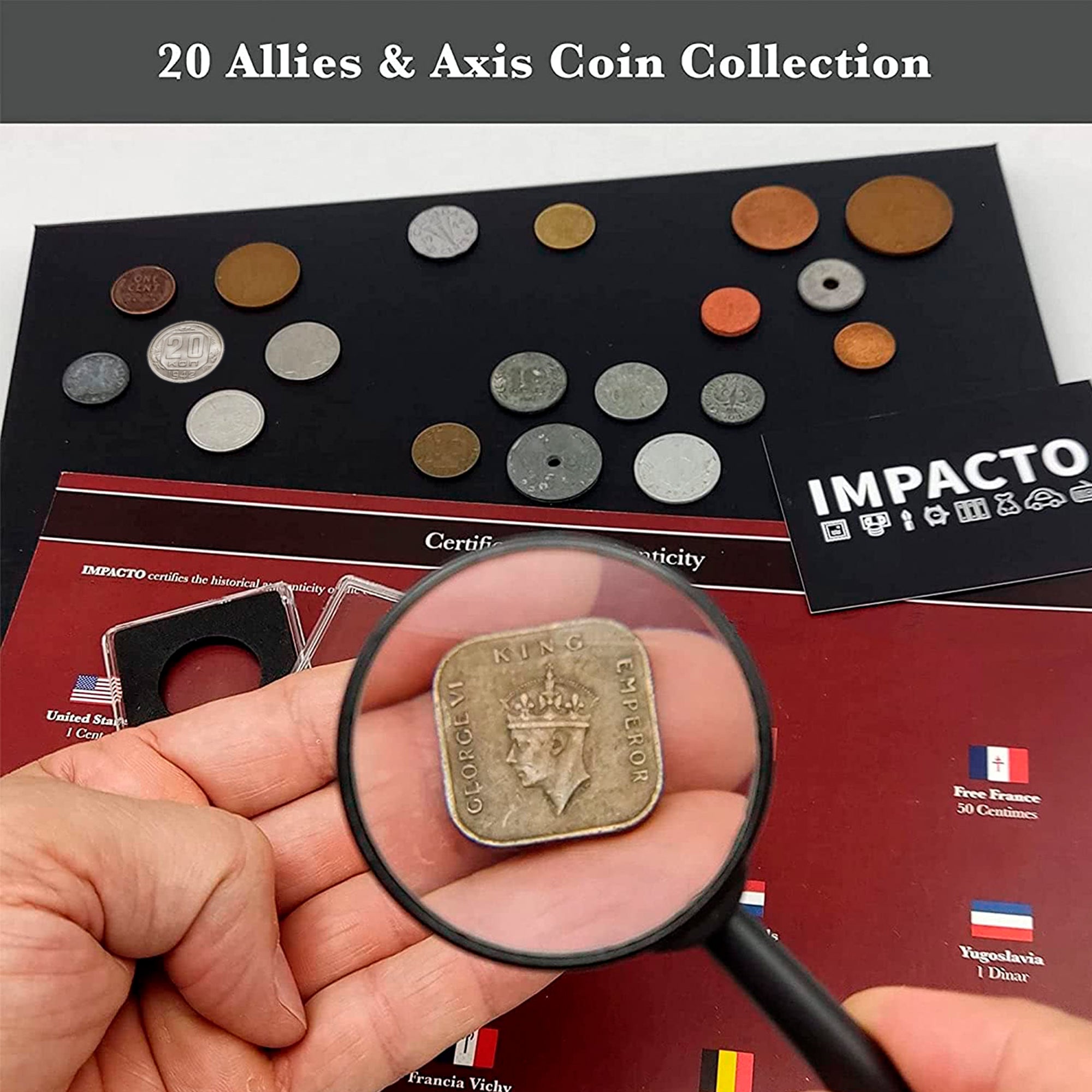 Monnaie mondiale de la Seconde Guerre mondiale-20 pièces authentiques utilisées pendant la Seconde Guerre mondiale-Collection Alliés et puissances de l'Axe