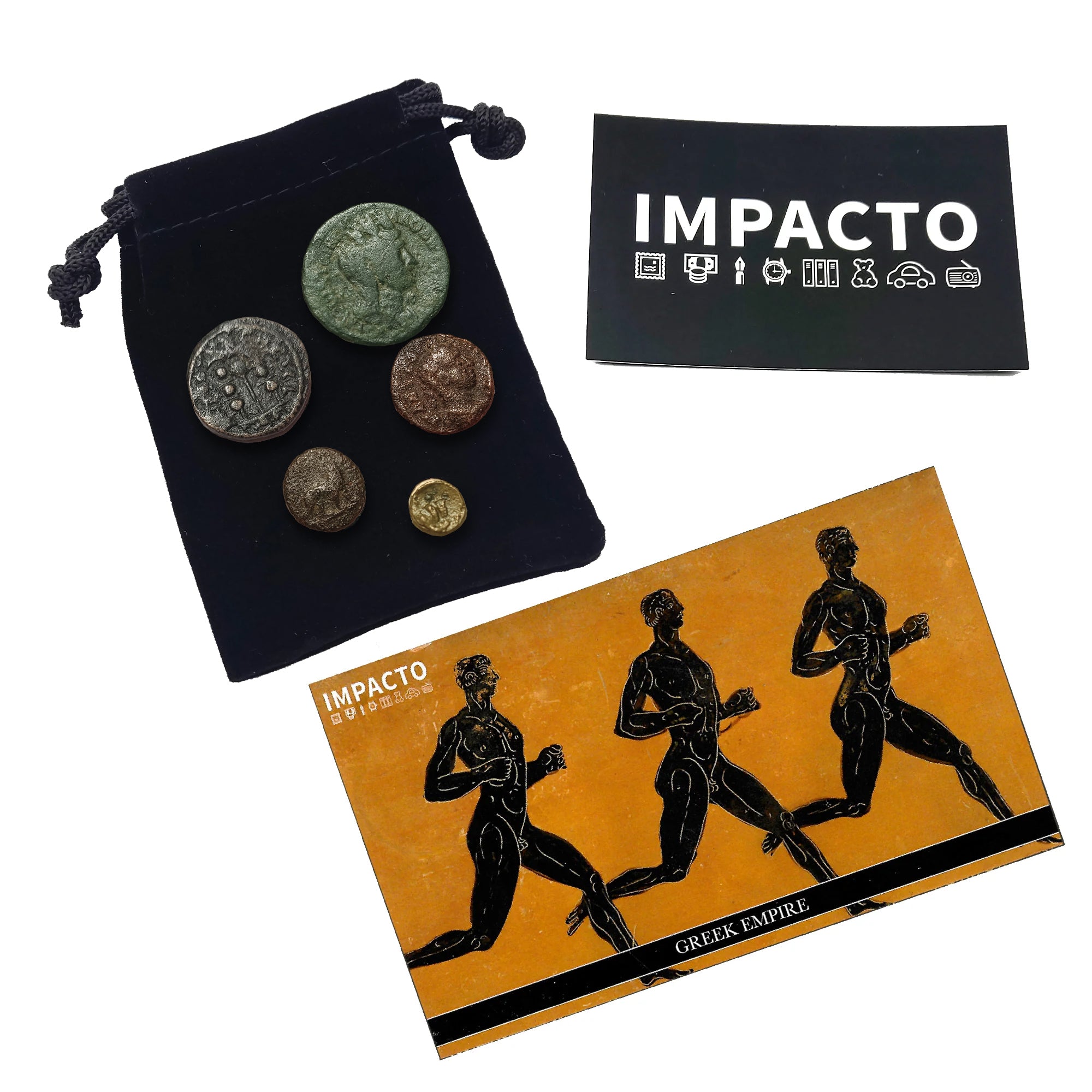 5 Authentic Greek Coins | Collection in a Velvet Bag