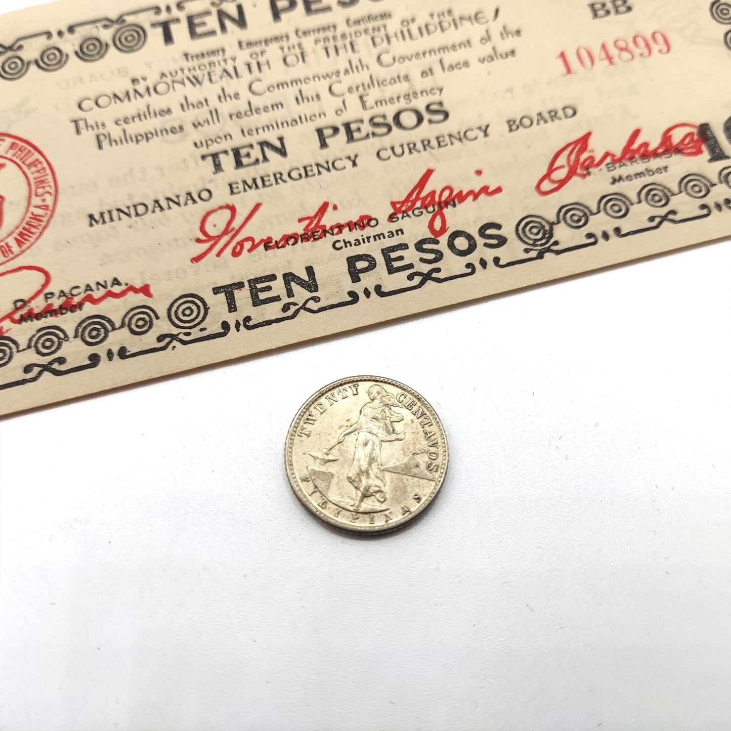 WW2 World Currency - 1 Banknote + 1 Silver Coin Used During The World War 2 (Philippines 1943-45) - MacArthur Returned as Promised - with Bags of Silver!, Certificate of Authenticity Included.