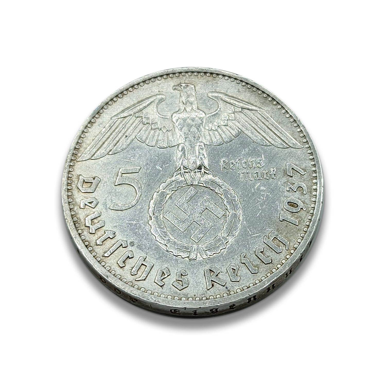 Authentique pièce de monnaie mondiale de la Seconde Guerre mondiale-Une pièce nazie de 5 marks allemands émise de 1936 à 1939 de la Seconde Guerre mondiale-Troisième Reich