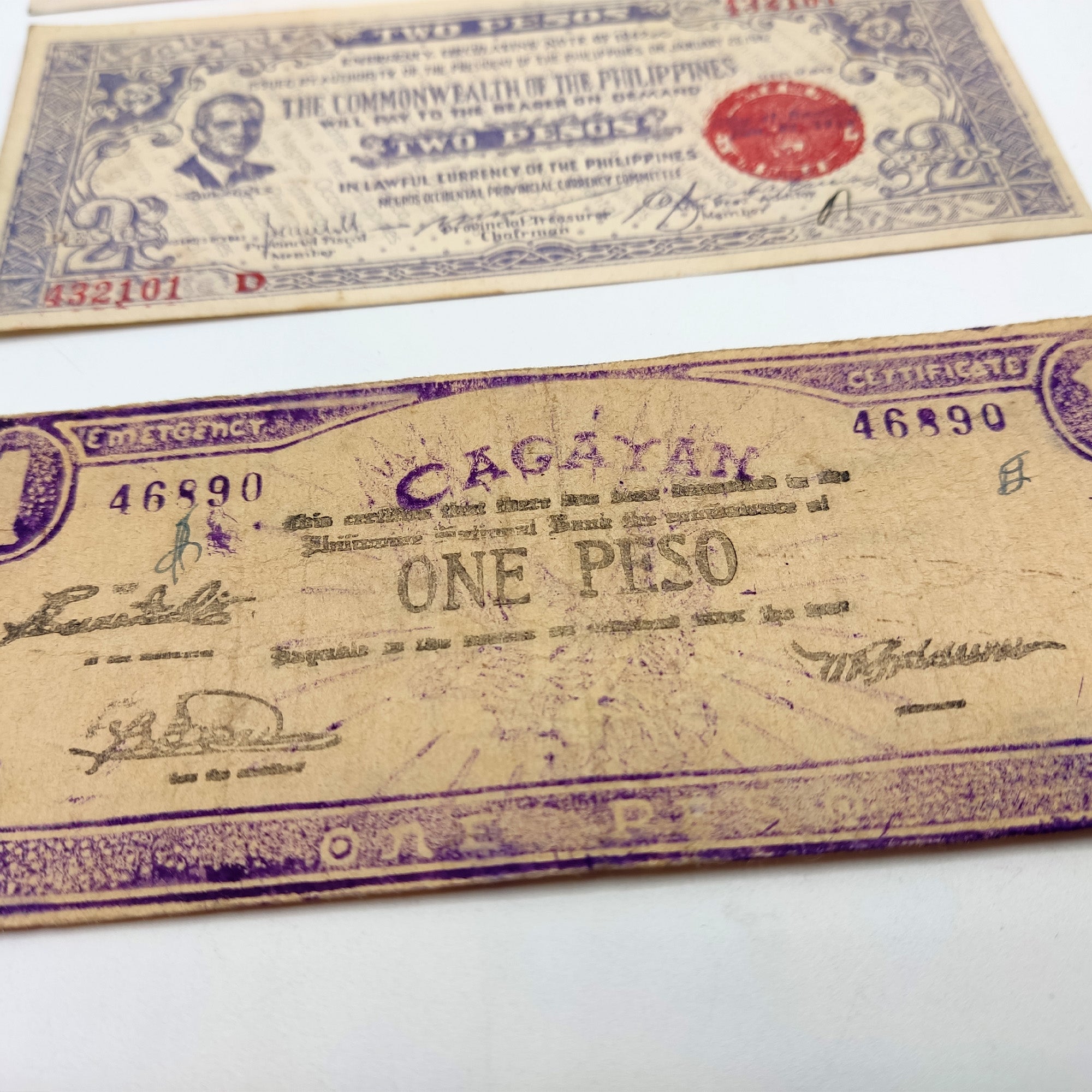 WW2 World Currency - 3 Banknotes Used During The World War 2 by The Guerrilla (Philippines 1941-1945) - The Death Sentence Money, Certificate of Authenticity Included.