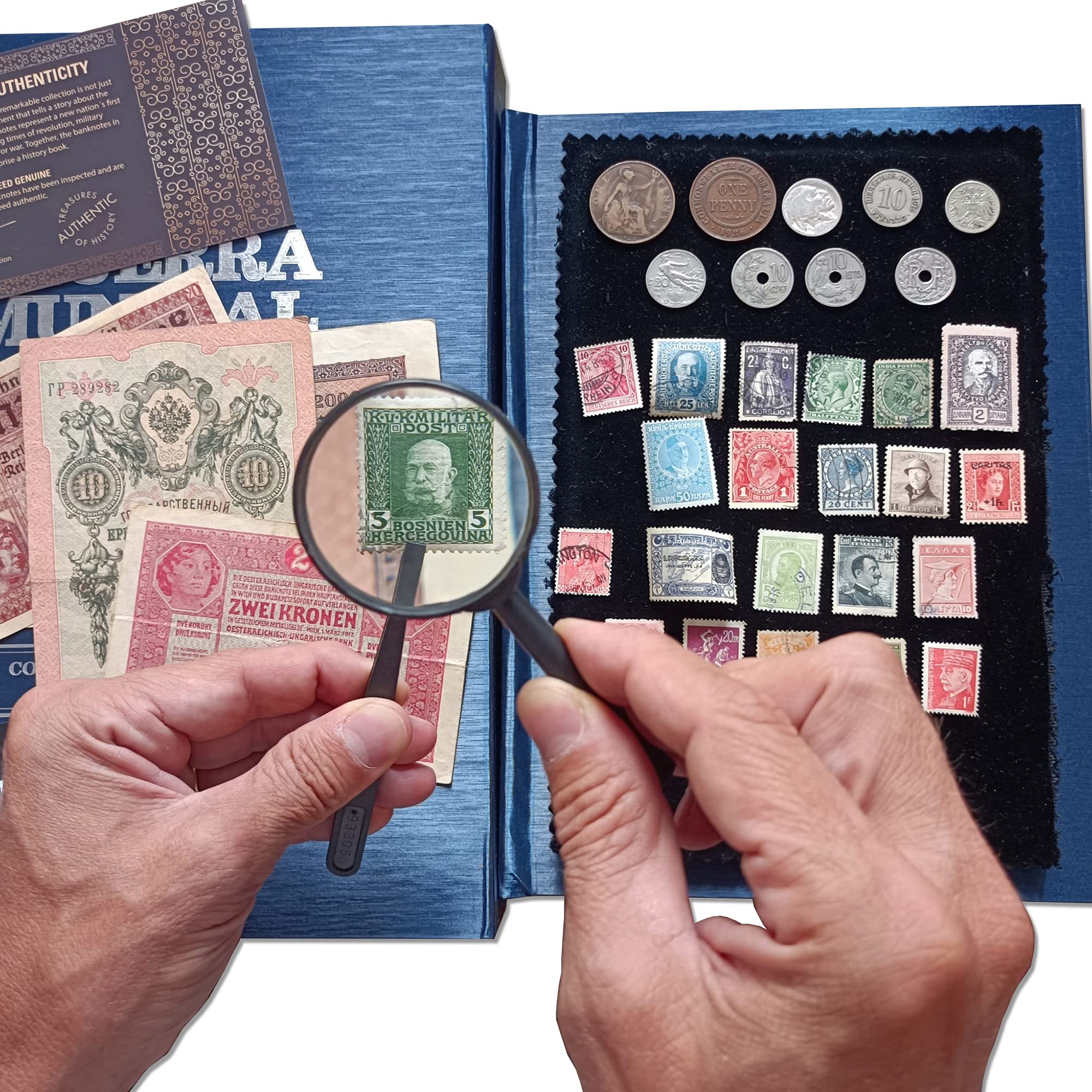 World War I - Complete Collection of original banknotes, stamps and coins 1914-1918.