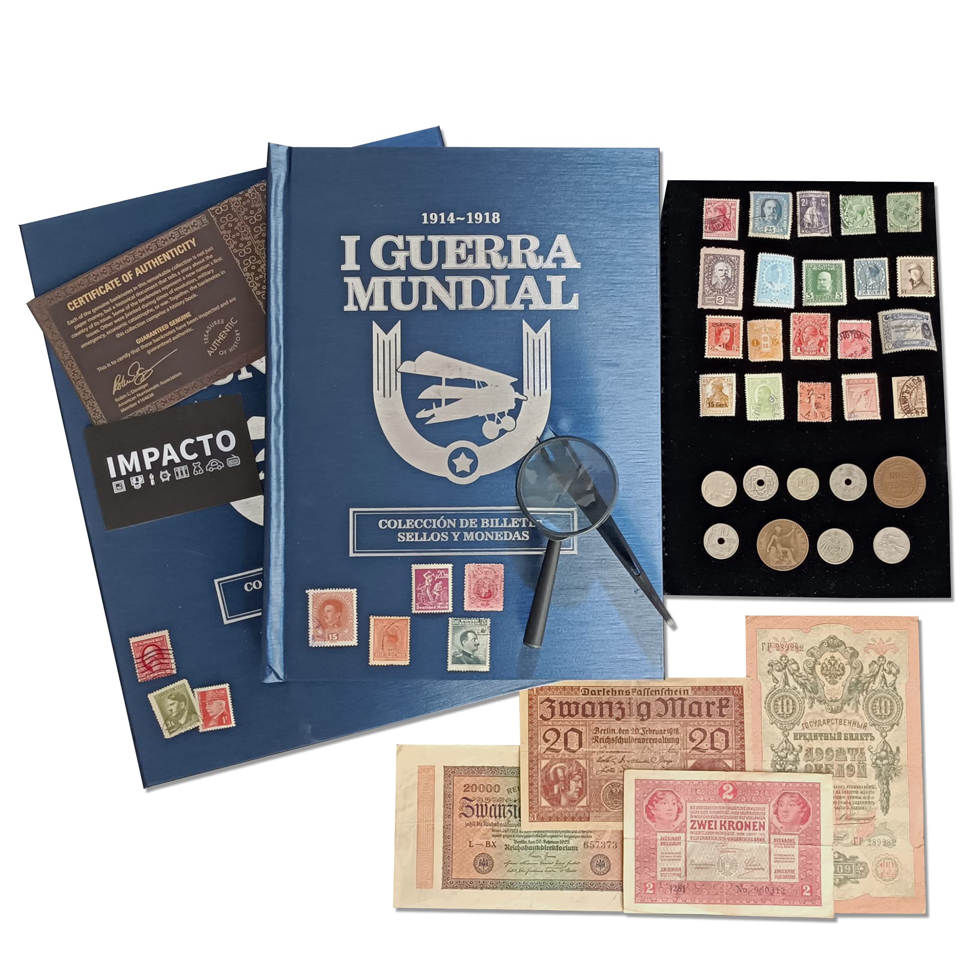 World War I - Complete Collection of original banknotes, stamps and coins 1914-1918.