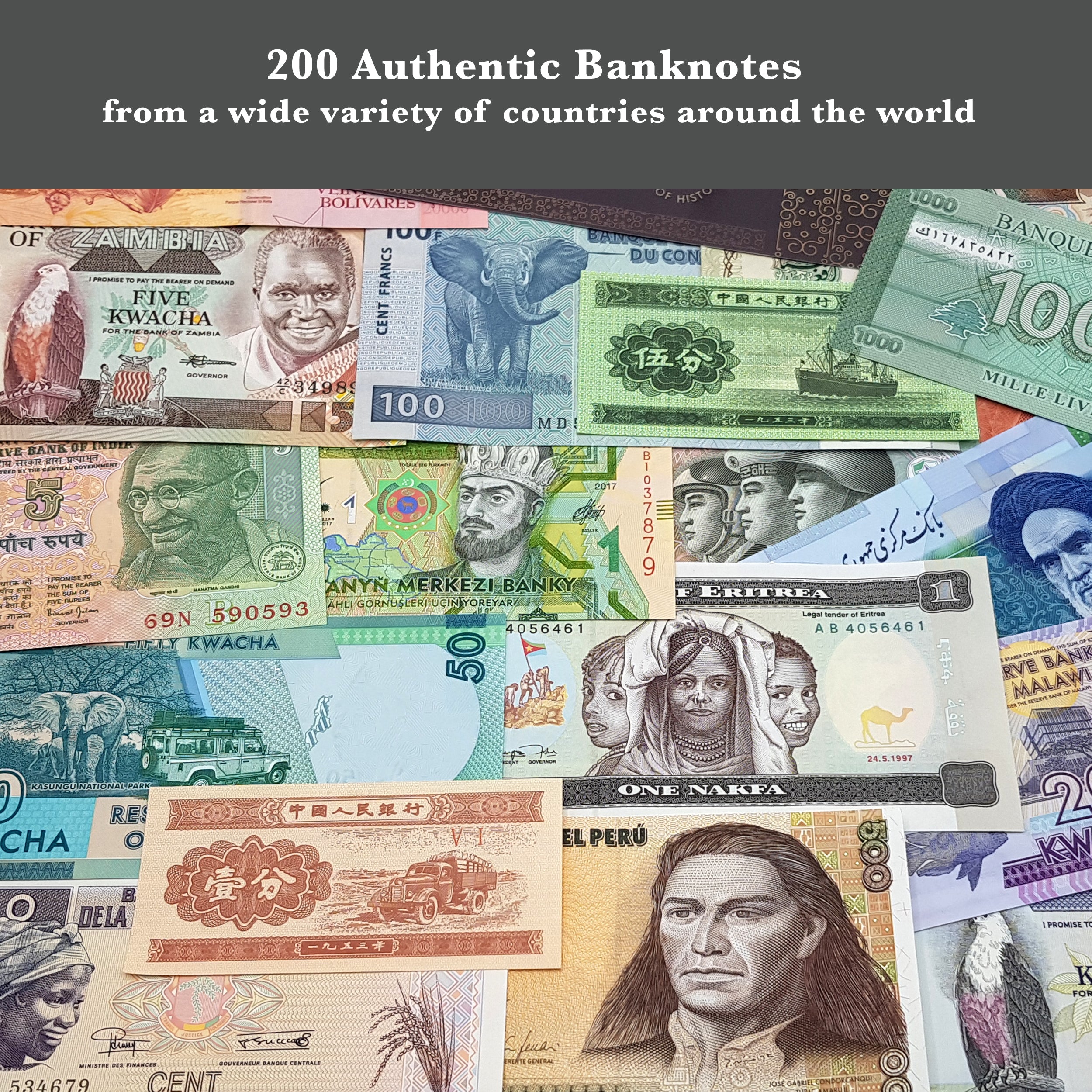  Collezione di Valuta Mondiale – 200 Banconote Mondiali Diverse