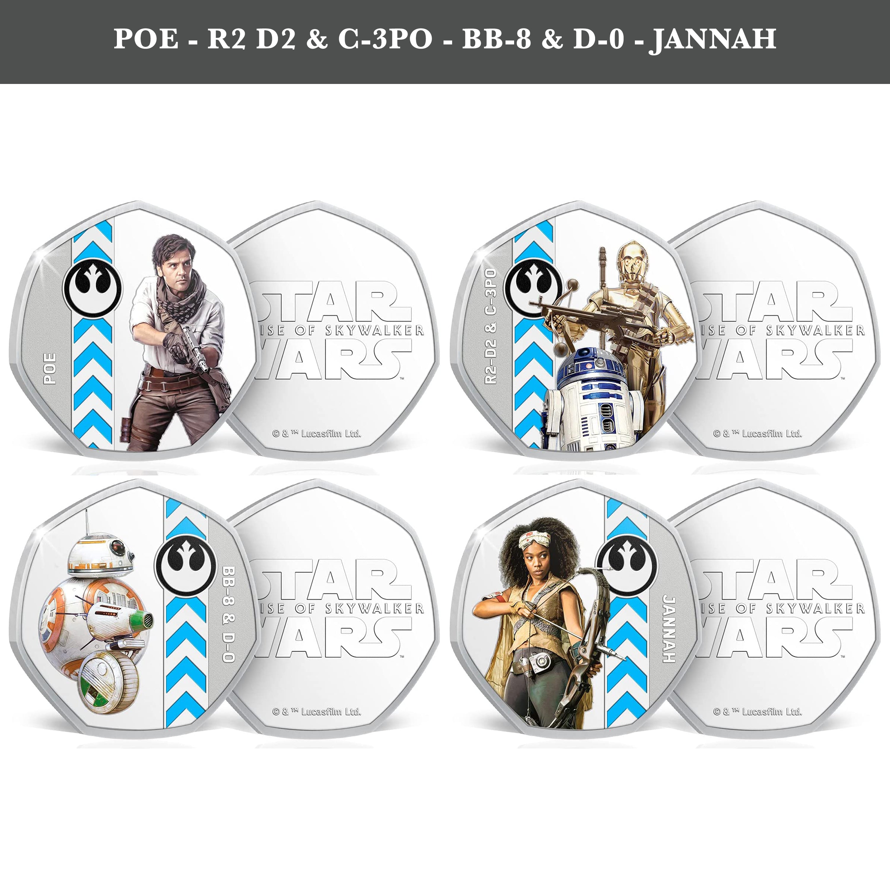 Star Wars El ascenso de Skywalker - Lado Luminoso - Colección completa 8 Monedas