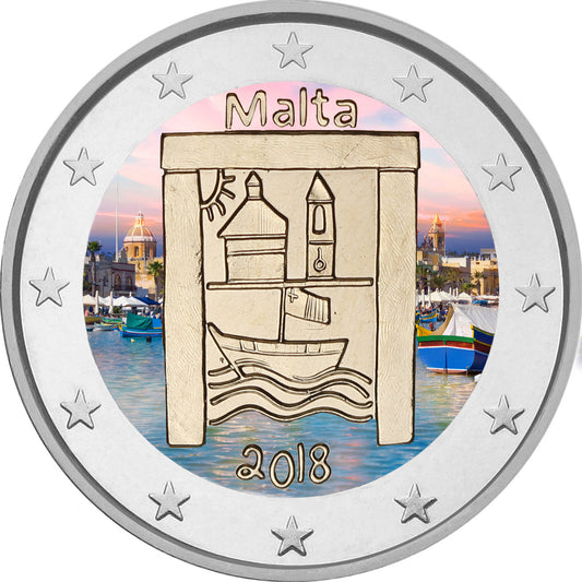 Malta - 2 euros coloreados 2018, patrimonio cultural