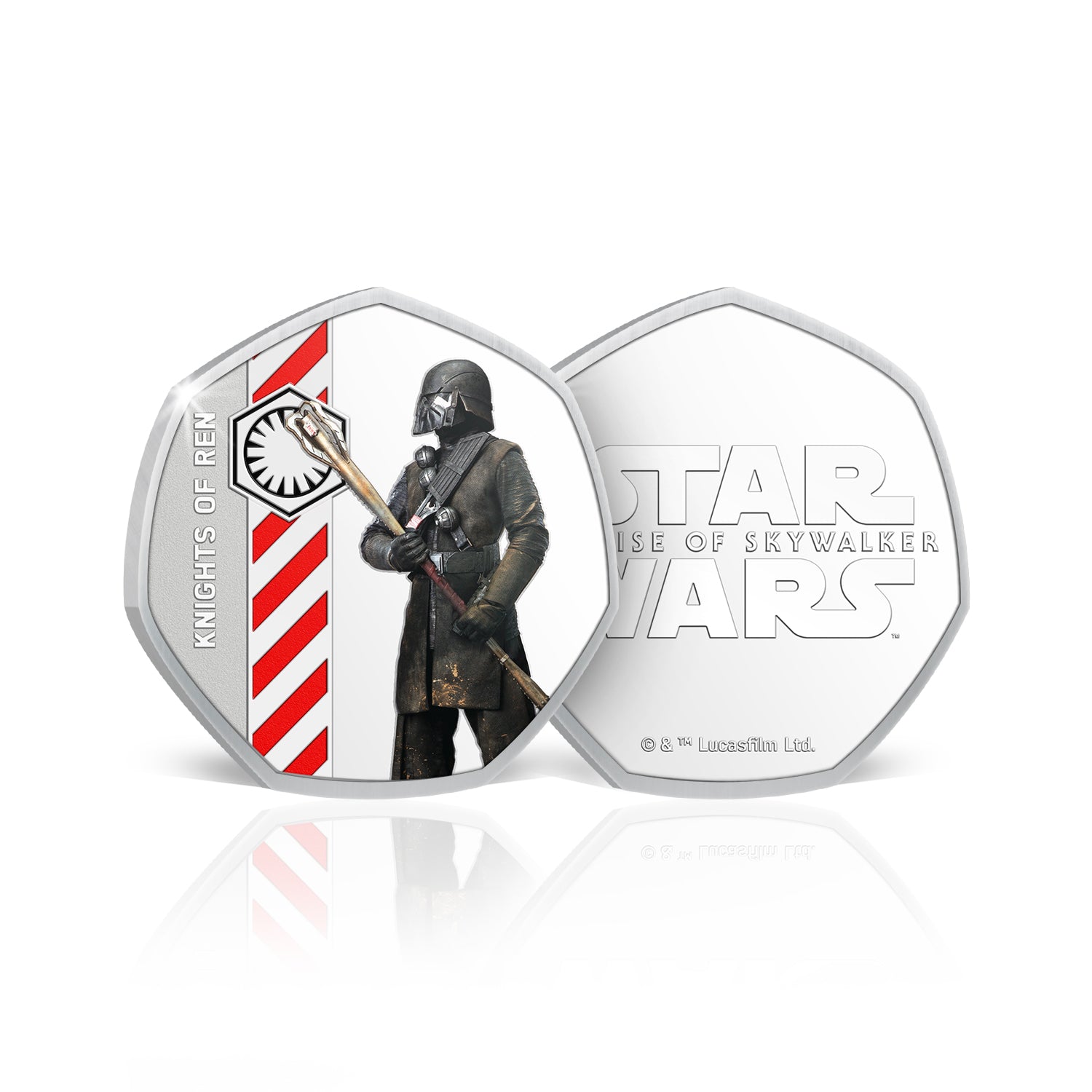 Star Wars El ascenso de Skywalker - Lado Oscuro de la Fuerza - 8 Monedas / Medallas Heptagonales 50p, con baño en Plata .999