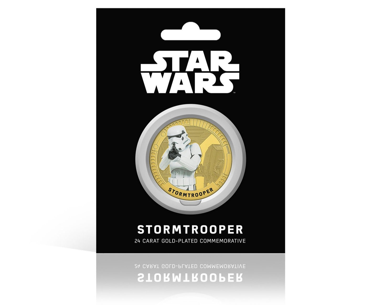 Star Wars Trilogía Original Episodios IV - VI - Stormtrooper - Moneda / Medalla conmemorativa acuñada con baño en Oro 24 quilates y coloreada a 4 colores - 44mm