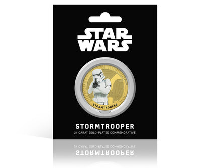 Star Wars Trilogía Original Episodios IV - VI - Stormtrooper - Moneda / Medalla conmemorativa acuñada con baño en Oro 24 quilates y coloreada a 4 colores - 44mm