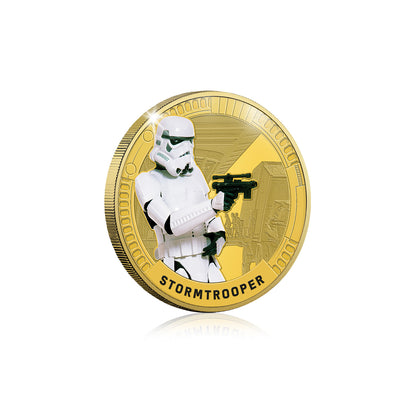 Star Wars Trilogía Original Episodios IV - VI - Stormtrooper - Moneda / Medalla conmemorativa acuñada con baño en Oro 24 quilates y coloreada a 4 colores - 44mm