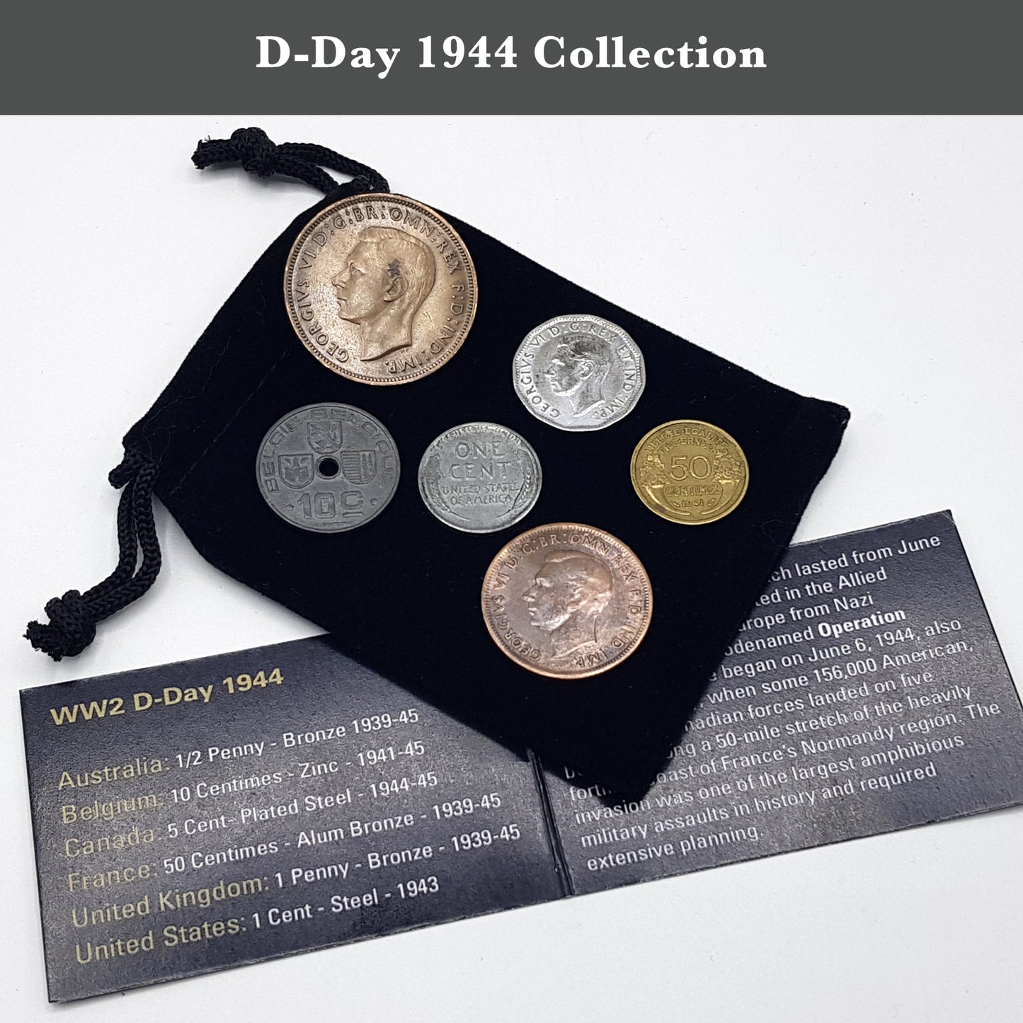 Monedas de la Segunda Guerra Mundial: 6 monedas utilizadas durante la Segunda Guerra Mundial, colección del Día D (1944). Objetos de recuerdo especiales de la Segunda Guerra Mundial para coleccionistas. Incluye certificado de autenticidad. 