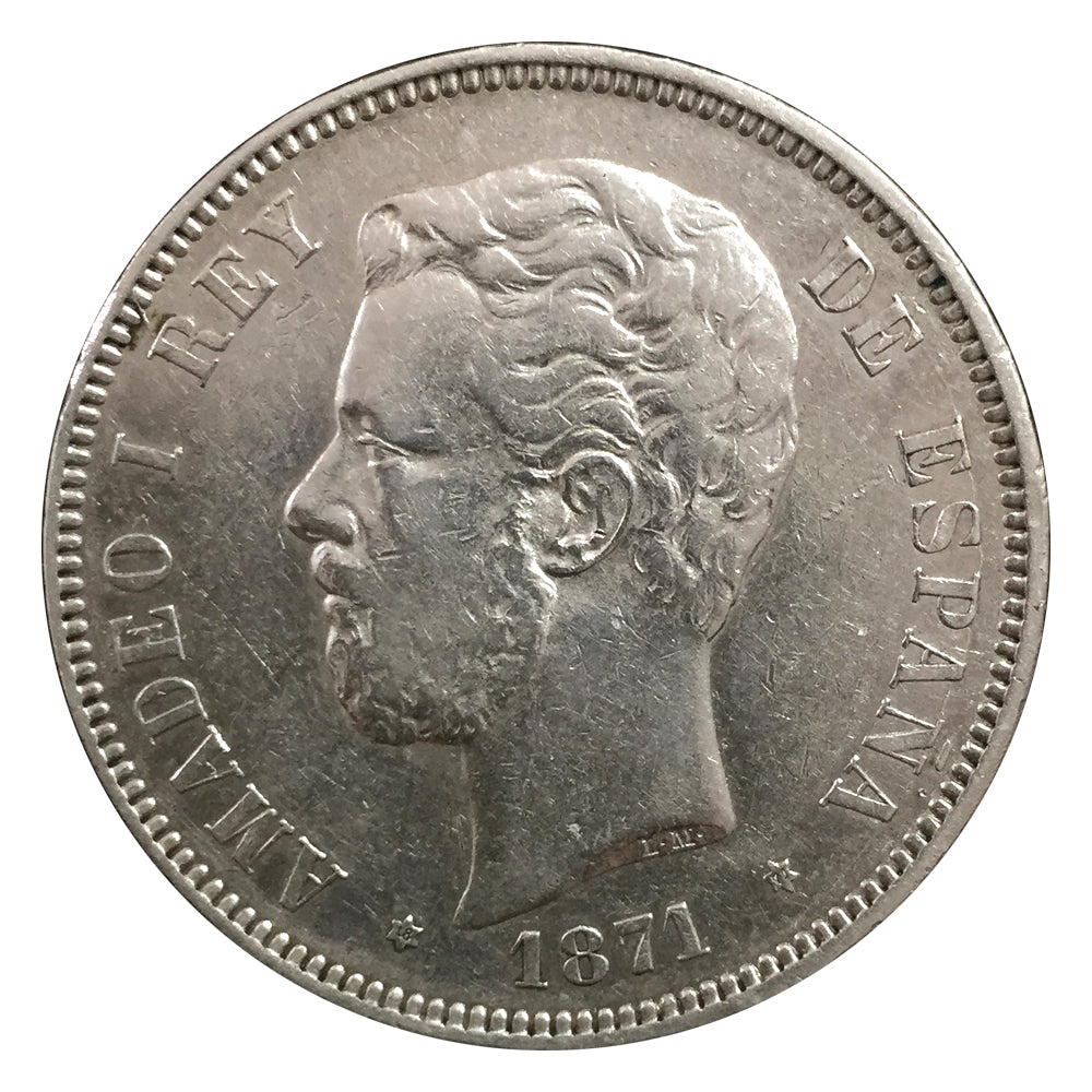 Le Duros en Argent-5 Pesetas 1871/74.   Amédée Ier