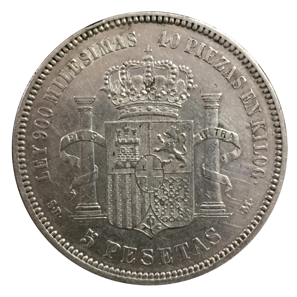 Le Duros en Argent-5 Pesetas 1871/74.   Amédée Ier