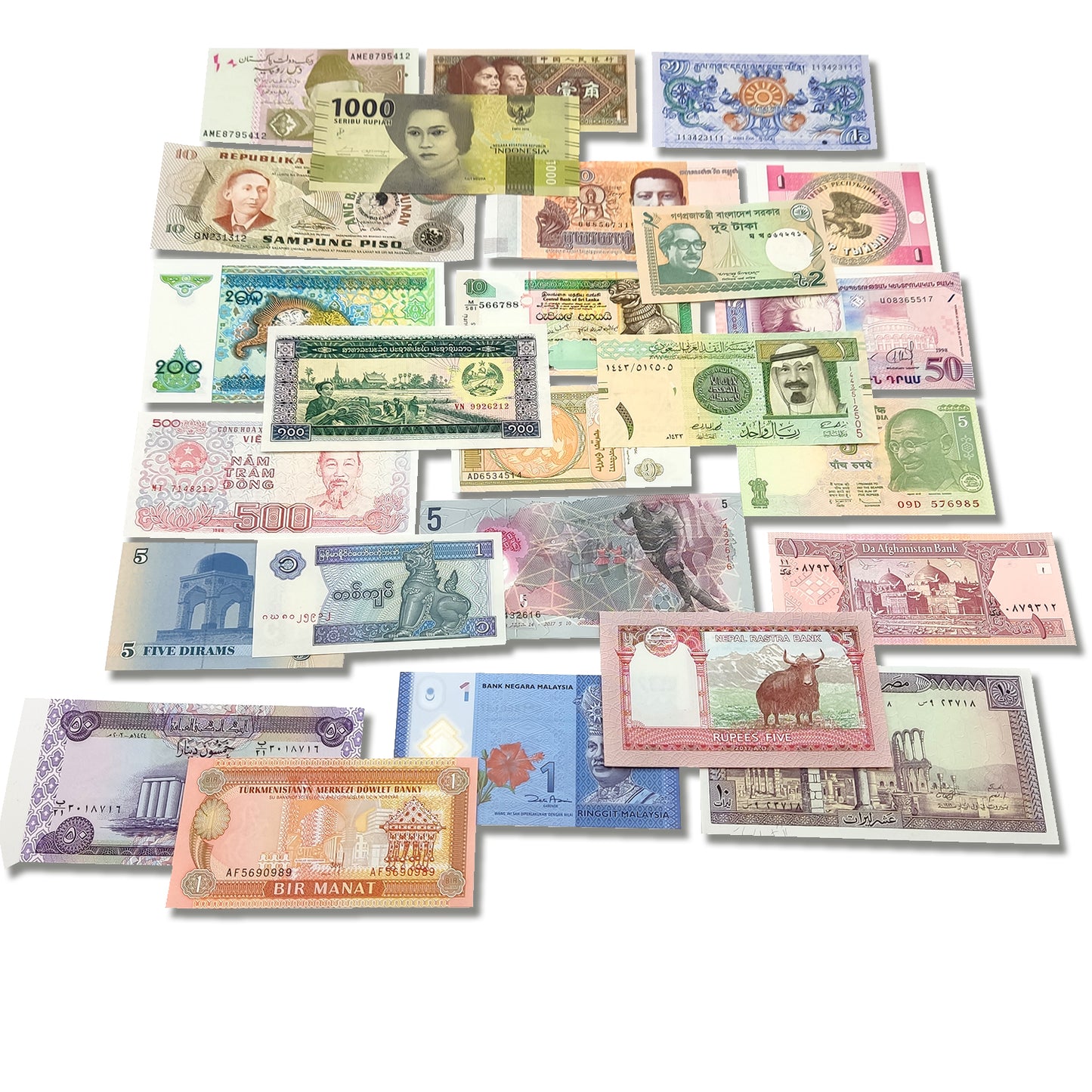 Papel moneda mundial: 25 billetes de Asia 