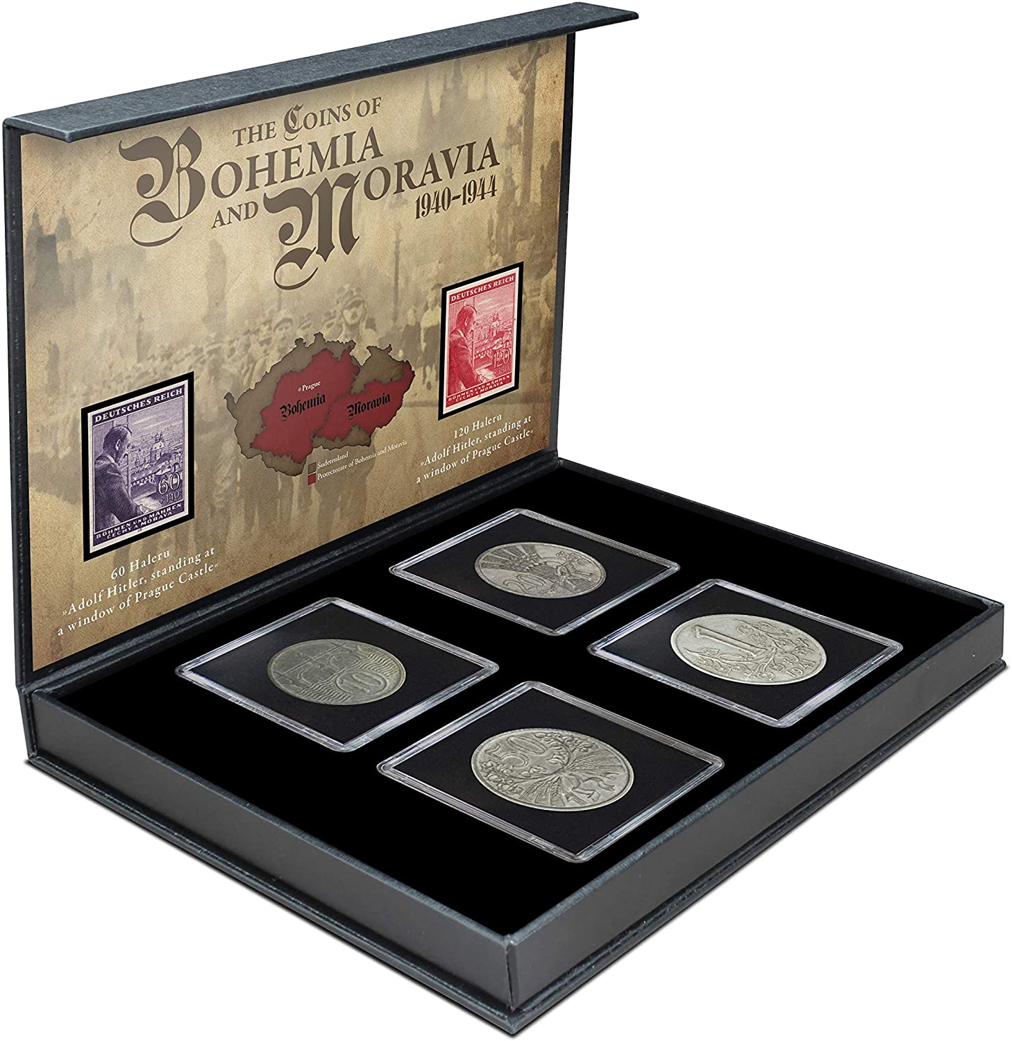 World War II - 4 coins and 2 stamps of Bohemia & Moravia 1940-1944