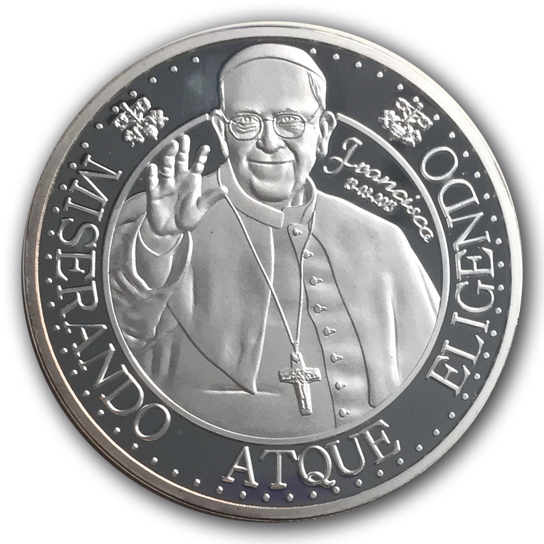 Papst Franziskus Medaille. Versilbert, 999