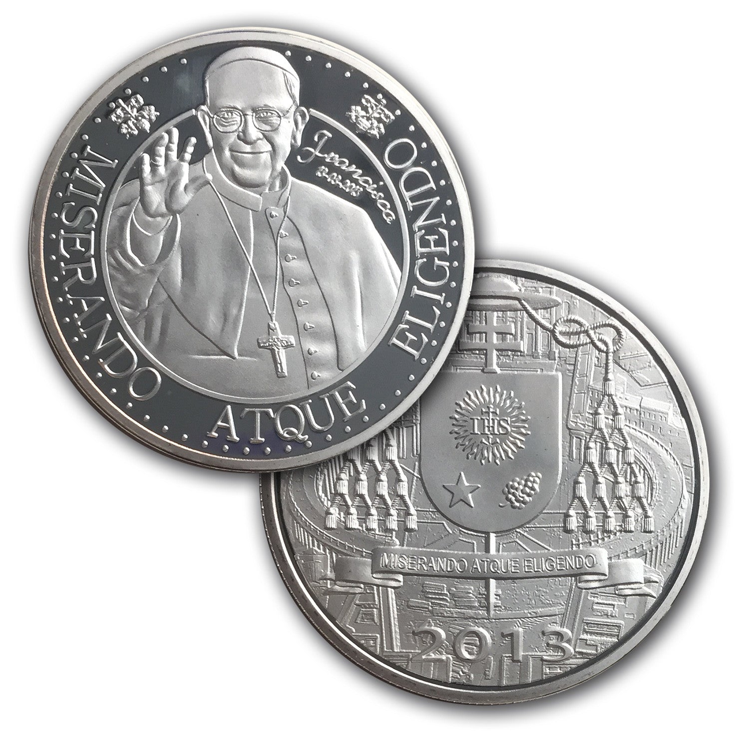 Papst Franziskus Medaille. Versilbert, 999