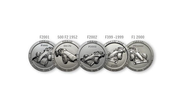 Colección de monedas Ferrari - 20 medallas oficiales de colección de Ferrari F1, campeonatos del mundo - Fabricadas en titanio - Monedas de F1 - Monedas coleccionables para coleccionistas - Monedas Ferrari 1952-2008 