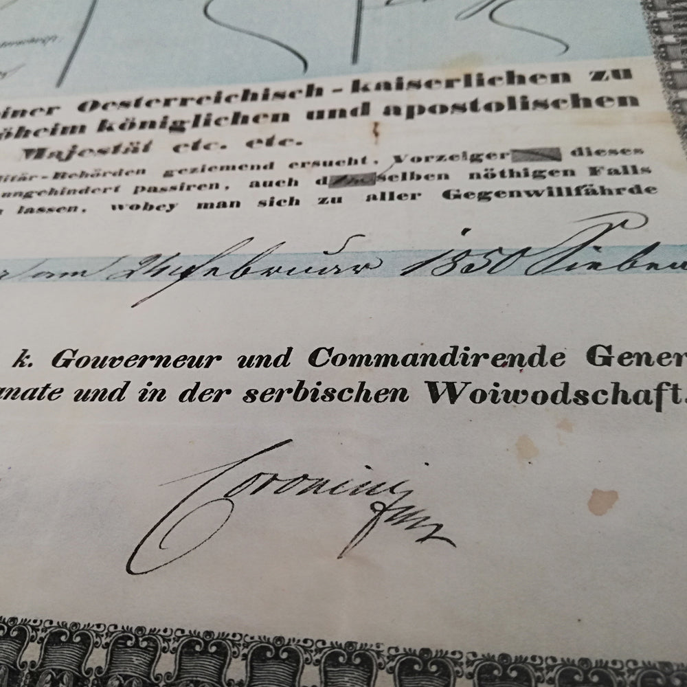 Documento auténtico del mundo: Pasaporte del Imperio austrohúngaro de 1850