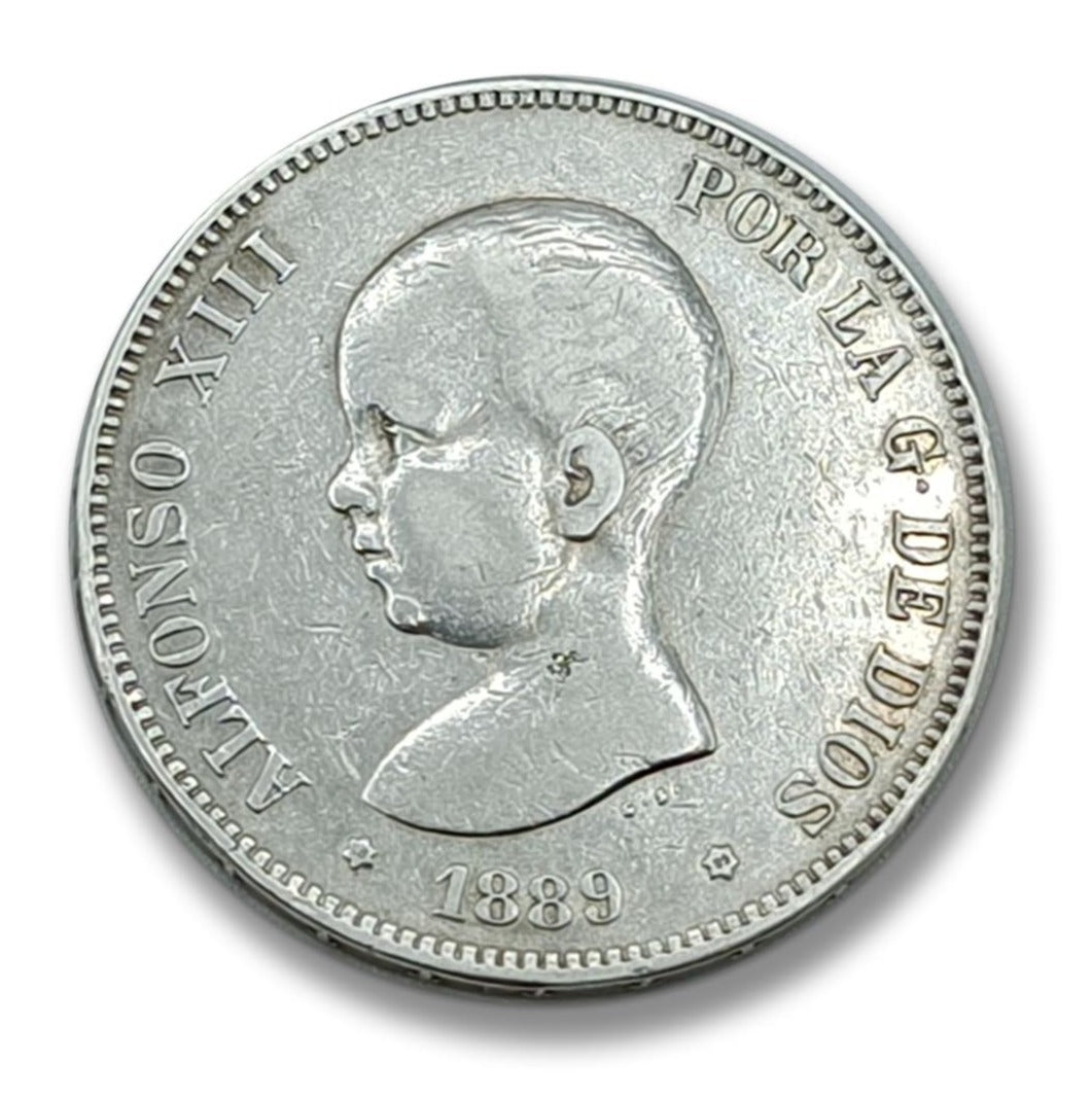 Le Duros en Argent-5 Pesetas 1888/92.   Alphonse XIII "El Pelón"