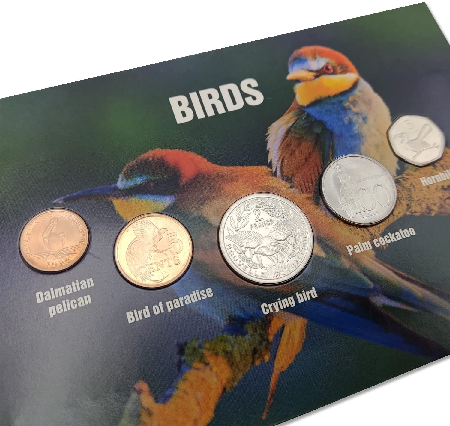 Birds. Blister of 5 Authentic Coins