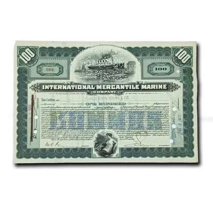 Certificado de existencias coleccionables: El Titanic International Mercantile Marine 1915-20 