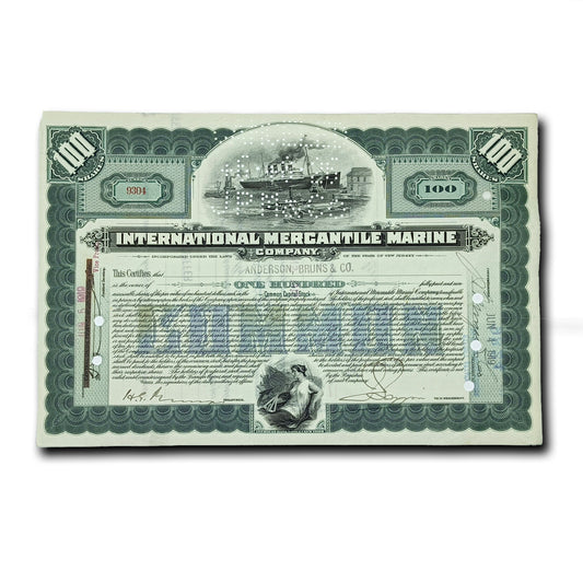 Collectible Stocks Certificate - The Titanic International Mercantile Marine 1915-20