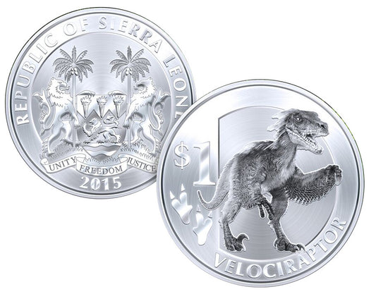 Sierra Leona - 1 dólar 2015 Dinosaurios. Velociraptor